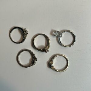 Lot of 5 vintage silver tone rings with white gemstone dainty stackable